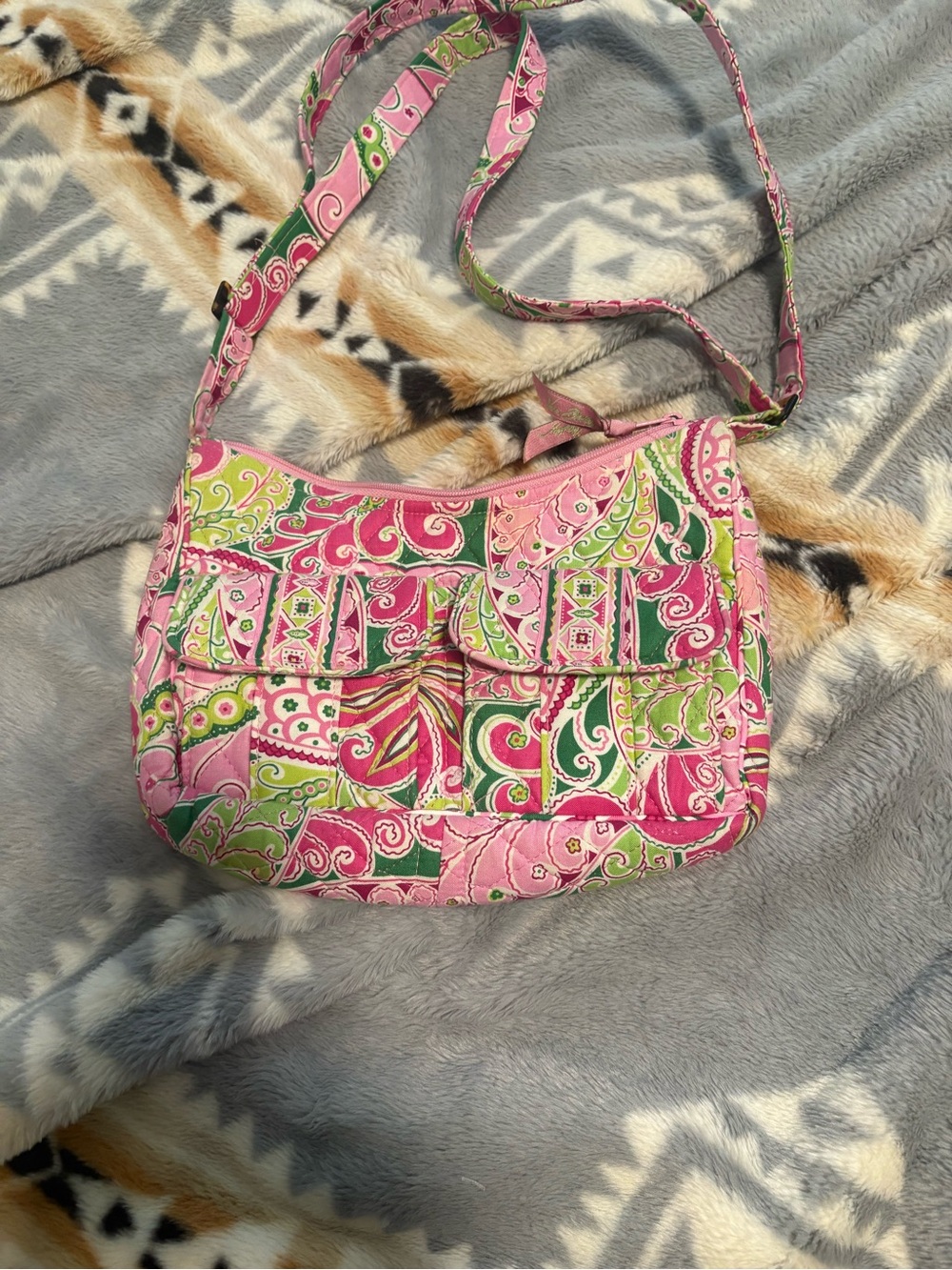 Vera Bradley Pink and Green Paisley Quilted Crossbody